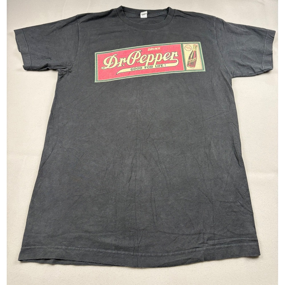 Dr Pepper Graphic T-Shirt Mens Medium Black Vintage Style Soda Logo Tee